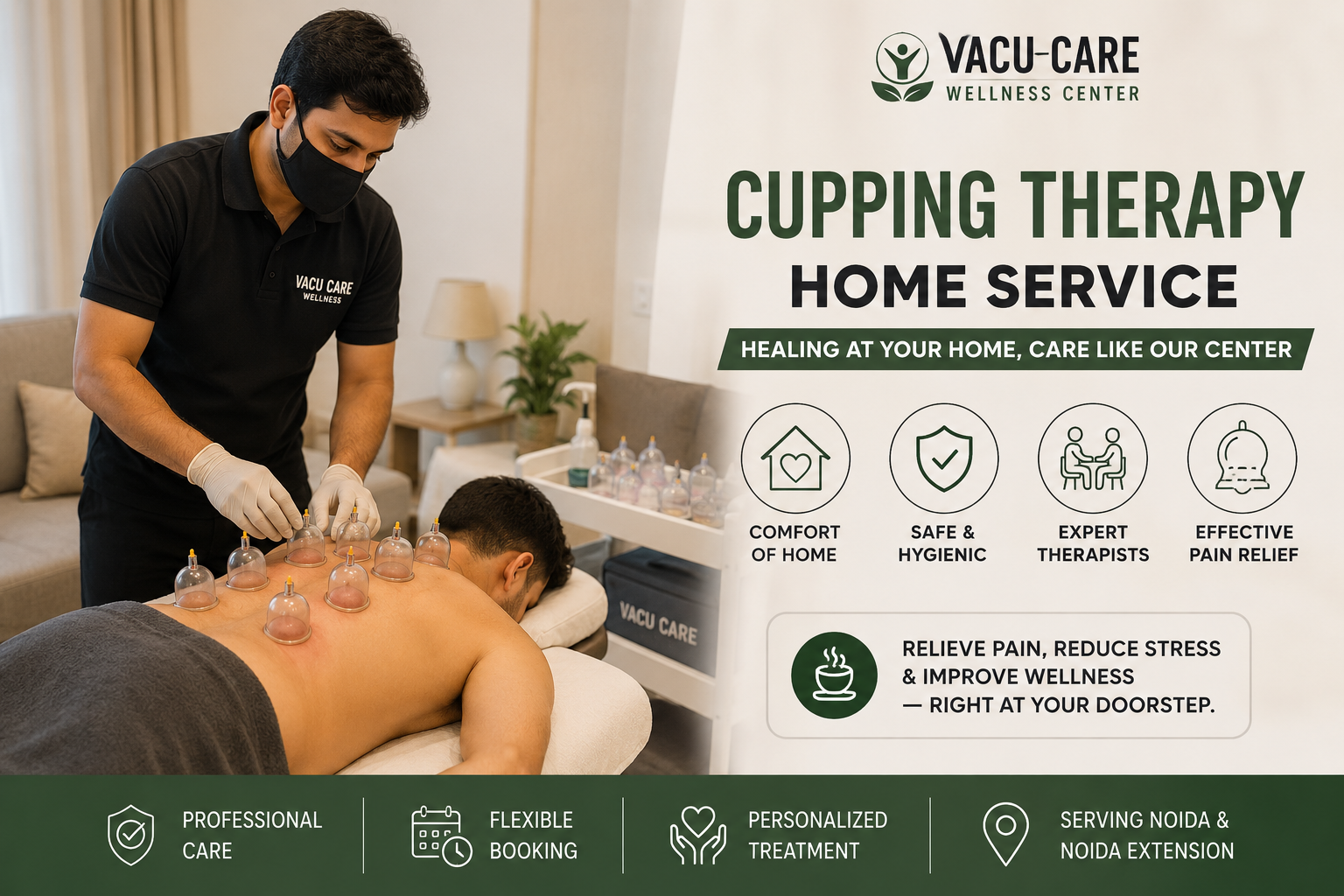 Cupping therapy home service near me — VacuCare certified therapist, Noida Extension