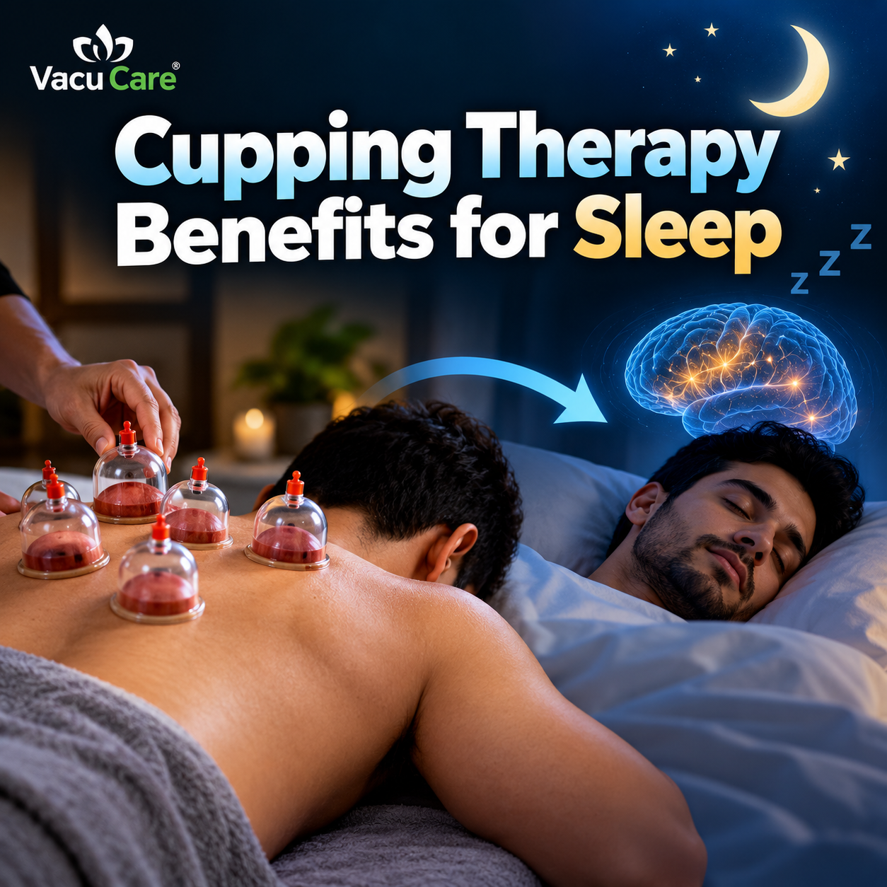 Neend aur insomnia ke liye peeth par cupping therapy — illustration