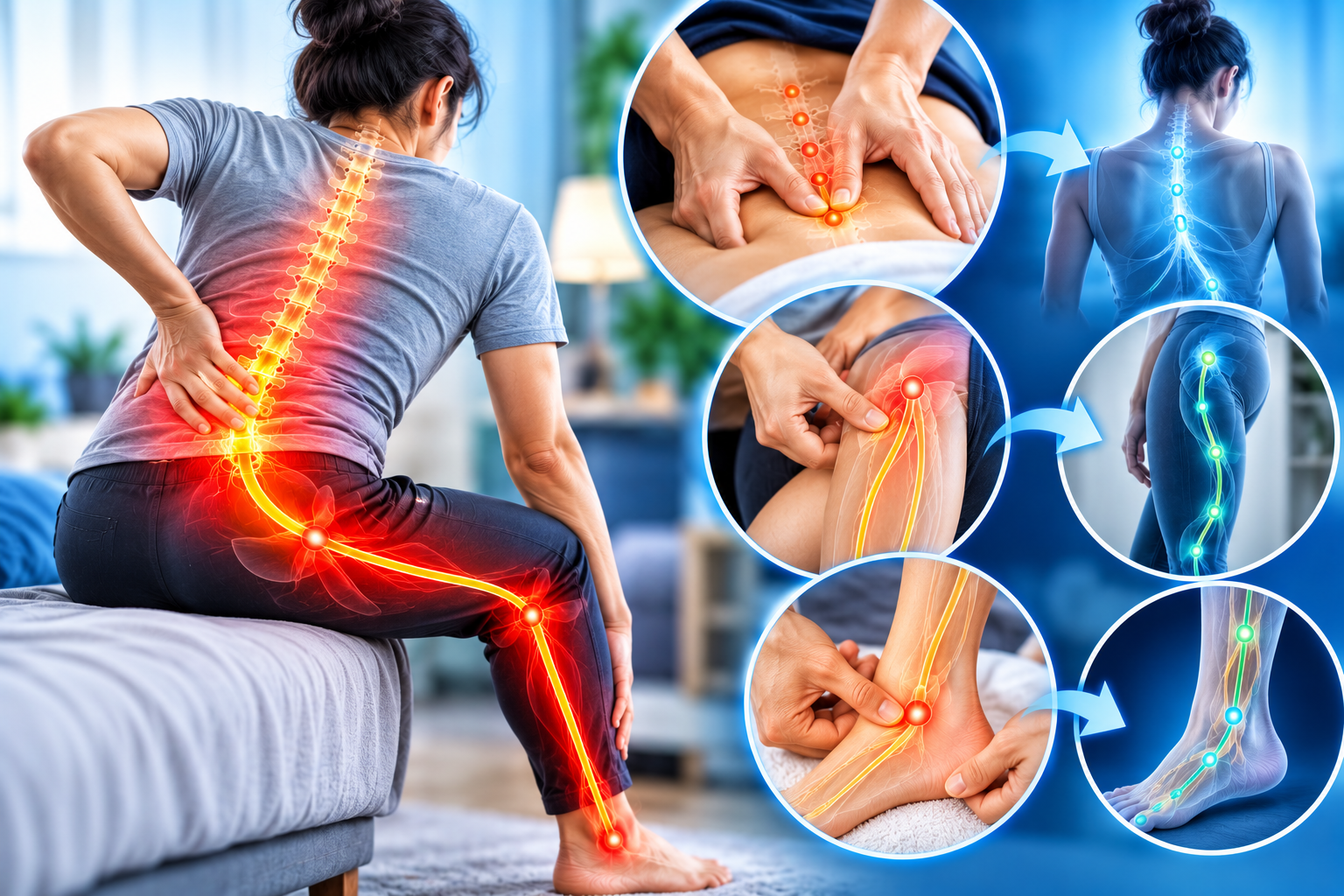 Dard mein raahat ke liye acupressure pathways aur points ka illustration